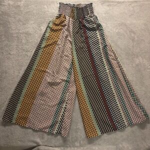 Bucket List Pants Womens Small Wide Leg Palazzo Smocked Waist Pull On Boho